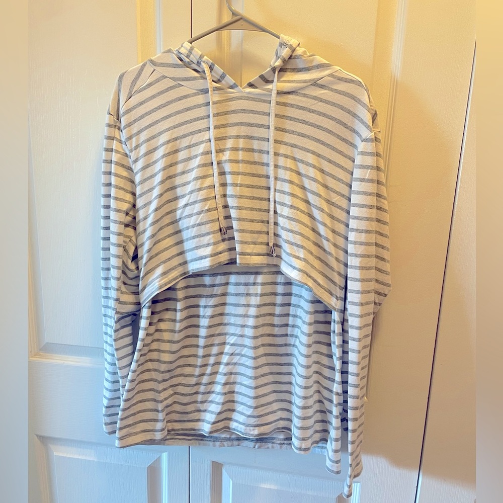 Large Striped Nursing Hoodie Sweatshirt Long Sleeves